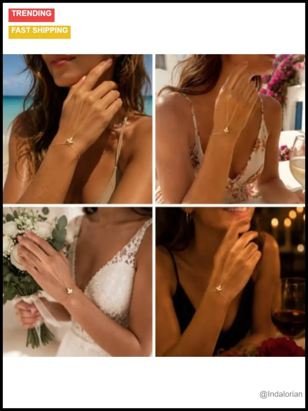 14K Gold Plated 925 Sterling Silver Hand Chain Bracelet Dainty Adjustable